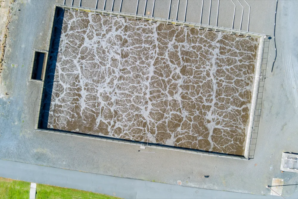 Actively aerated tank at an industrial wastewater treatment plant